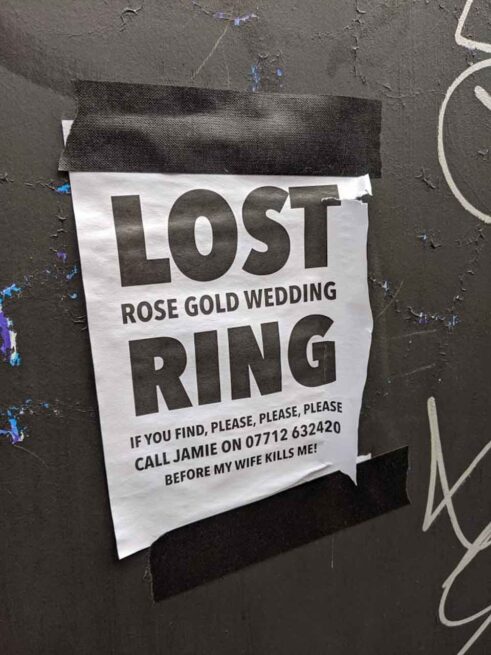 Lost ring announcement in London